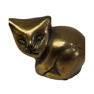 Vintage Brass‎ Cat Figurine paperweight Collectible Kitty Statue MCM
